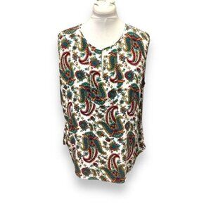 Liz Claiborne Women’s Sleeveless Scoop Neck Blouse, White Paisley, size XL